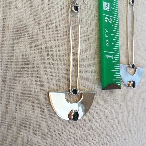 Vintage Native American - Dangle Black Onyx & 925 Silver Earrings - Picture 7 of 7